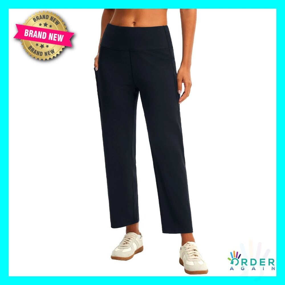 Wide Leg Yoga Pants High Waist Ankle Length Stretchy Casual Travel with Pockets - Picture 1 of 7